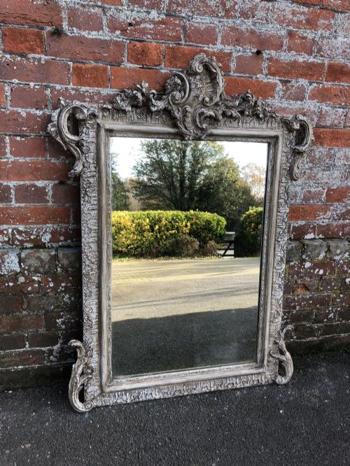 A Superb Useful Size Antique 19th Century French Carved Wood & Gesso Painted Mirror.