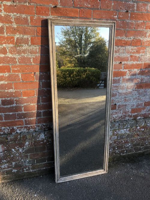 A Very Useful Size Antique 19th Century French Carved Wood & Gesso Painted Ribbed Framed Mirror.
