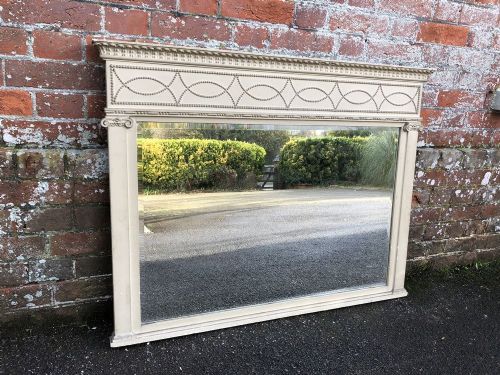 A Highly Useful Size Antique 19th Century English Original Painted Overmantel Mirror.