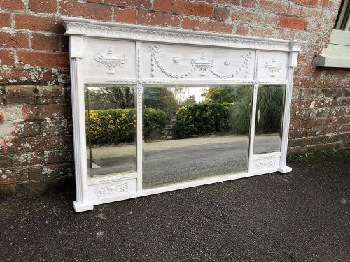 An Exquisite Antique 19th Century English Carved Wood & Gesso Distressed Painted Mirror.
