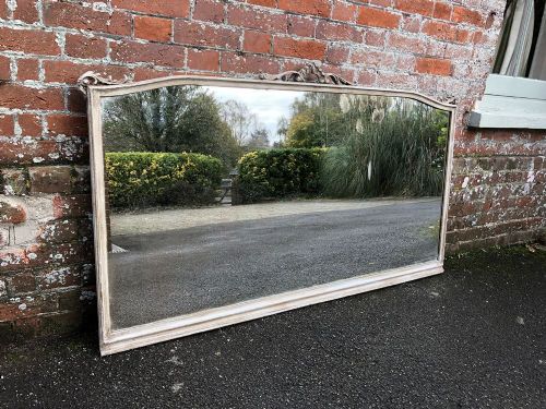 A Wonderful Large Antique 19th Century French Carved Wood & Gesso Simple Shaped Plain Painted Mirror.