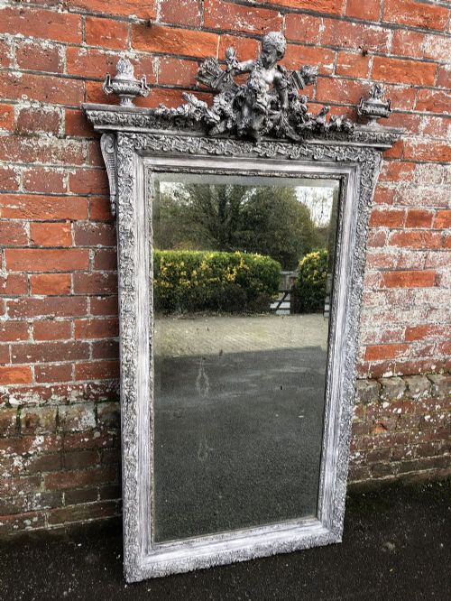 A Superb Antique 19th Century French Carved Wood and Gesso Painted Mirror.