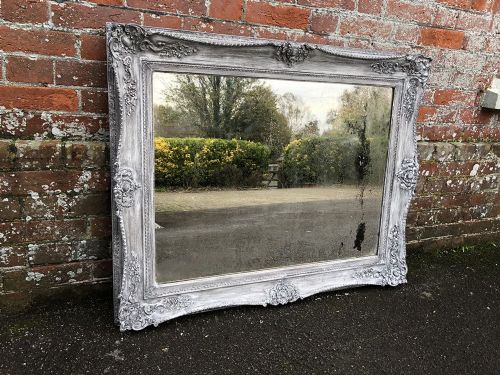 A Highly Useful Size Antique 19th Century French Carved Wood & Gesso Painted Mirror.