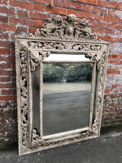 An Exceptional Large Antique 19th Century French Carved Wood and Painted Cushion Mirror.