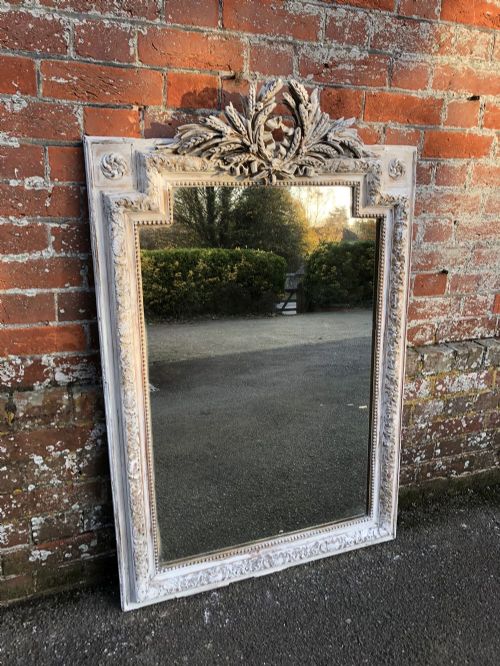 A Wonderful Antique 19th Century French Carved Wood & Gesso Distressed Painted Shaped Top Mirror.