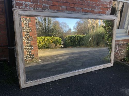 A Sensational Extra Large Antique 19th Century French Carved Wood Painted Plain Mirror.