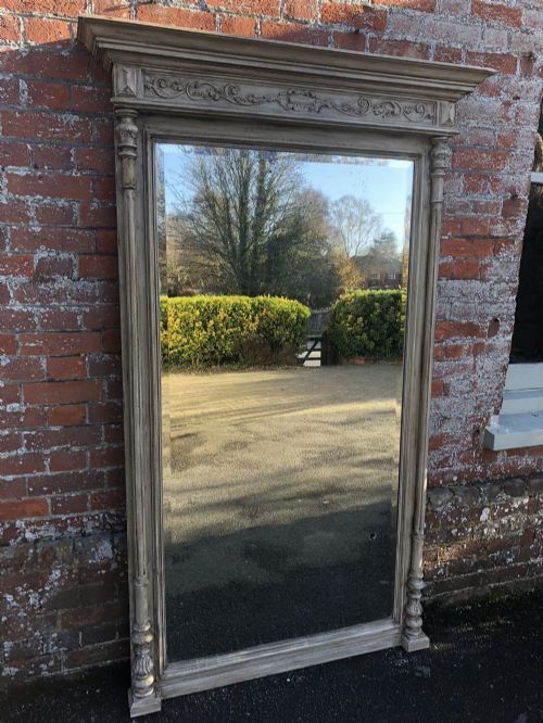 A Fabulous Large Antique 19th Century French Carved Wood Painted Mirror.