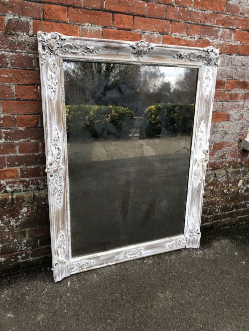 An Exceptional Large Antique 19th Century French Carved Wood & Gesso Distressed Painted Louis Philippe Mirror.