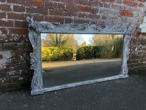 A Good Size Antique 19th Century French Carved Wood Distressed Painted Mirror.