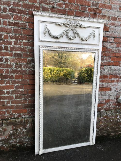 An Absolutely Stunning Large Antique 19th Century French Carved Wood & Gesso Original Painted and Silvered Mirror.