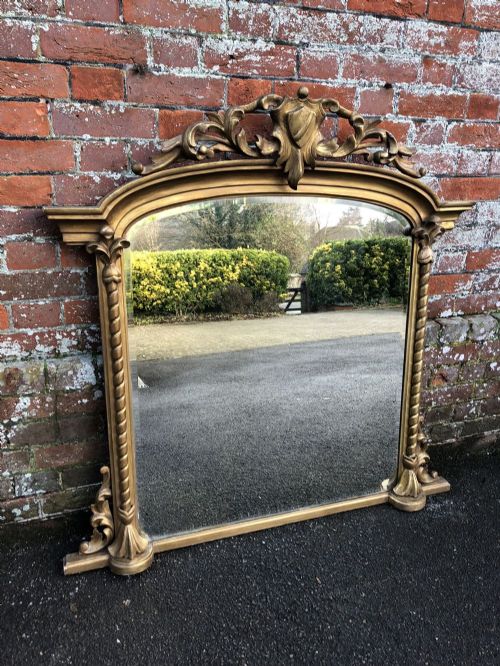 A Fabulous Good Size Antique 19th Century French Carved Wood and Gesso Original Gilt Overmantle Mirror.