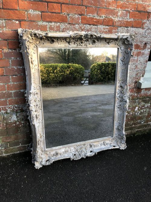 A Highly Decorative Stunning Antique 19th Century French Carved Wood & Gesso Fairly Distressed Painted Mirror.