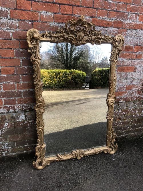 An Exceptional Large Antique 19th French Carved Wood & Gesso Original Gilt Ornate Framed Mirror.