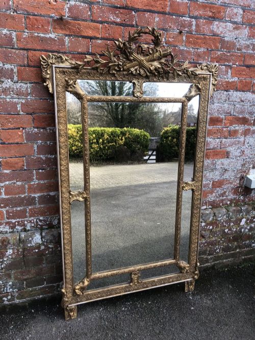 A Stunning Large Antique 19th Century French Carved Wood & Gesso Original Silver/gilt Cushion Mirror.