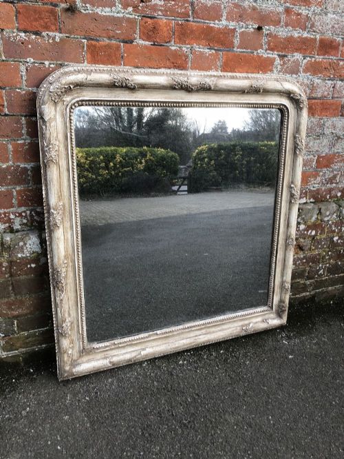 A Wonderful Useful Size Antique 19th Century French Carved Wood and Gesso Arched Top Mirror.