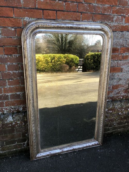 A Superb Large Antique 19th Century French Carved Wood & Gesso Arched Top Etched Louis Philippe Mirror.