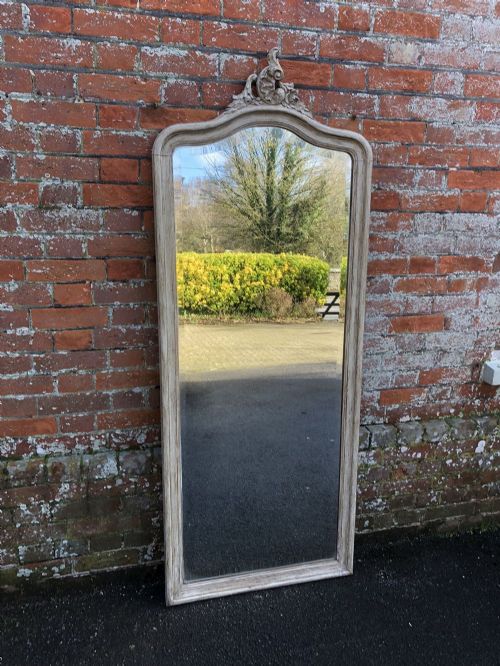 A Fabulous Large Antique 19th Century French Carved Wood Painted Shaped Top Mirror.