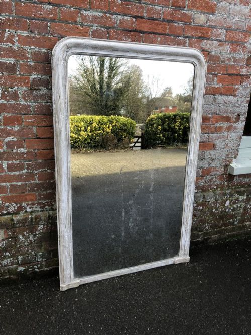 A Wonderful Large Early Antique 19th Century French Carved Wood & Gesso Arched Top Distressed Painted Louis Philippe Mirror.