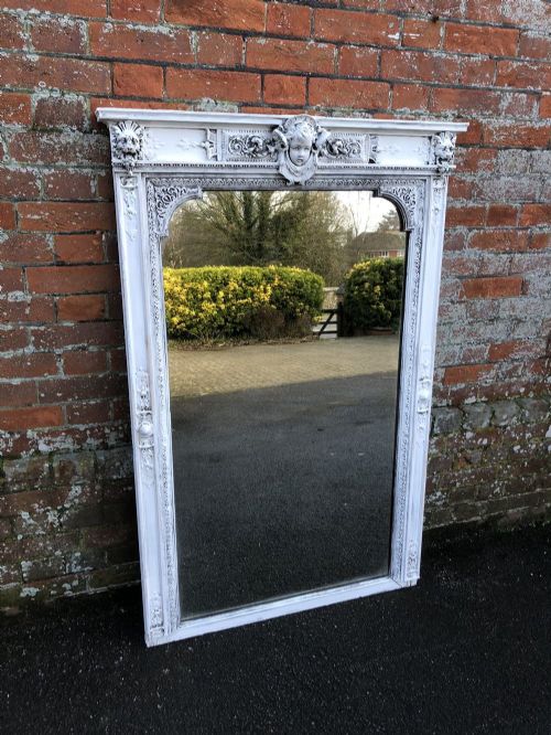 A Delightful Antique 19th Century French Carved Wood & Gesso Painted Mirror.