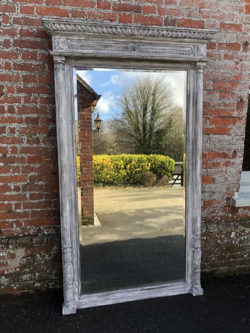 A Superb Large Antique 19th Century French Carved Wood Distressed Painted Mirror.