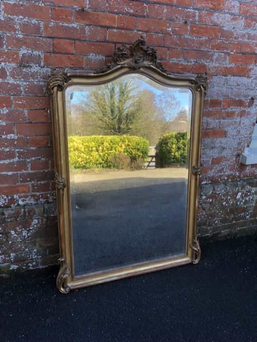 A Delightful Large Antique 19th Century French Carved Wood & Gesso Original Gilt Shaped Top Mirror.
