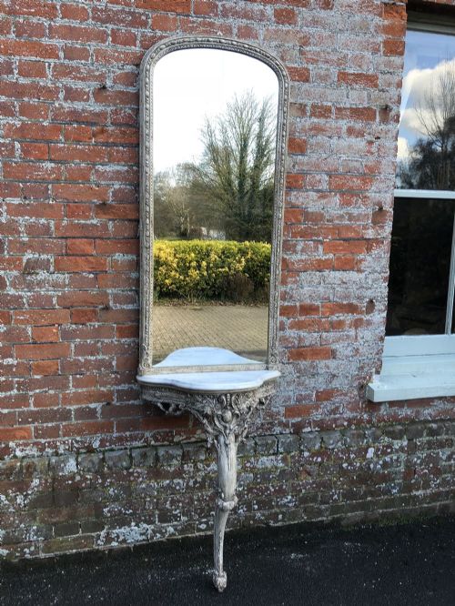 An Exquisite Antique 19th Century Carved Wood & Gesso Painted Console with Matching Arched Top Mirror