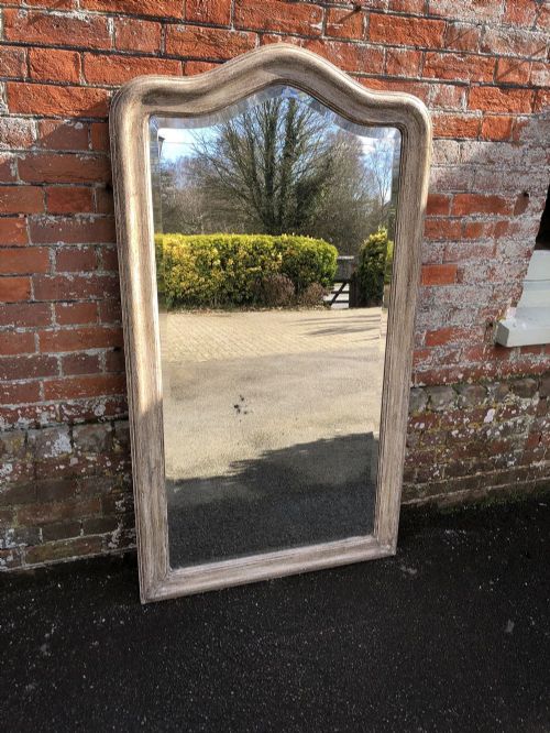 A Wonderful Large Antique 19th Century French Carved Wood Painted Shaped Top Plain Mirror.