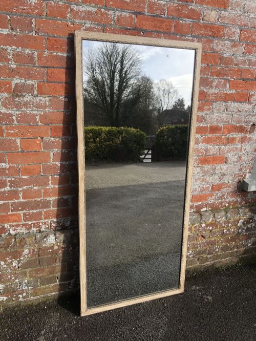 A Spectacular Large Antique 19th Century French Carved Wood Narrow Framed Painted Bistro Mirror.