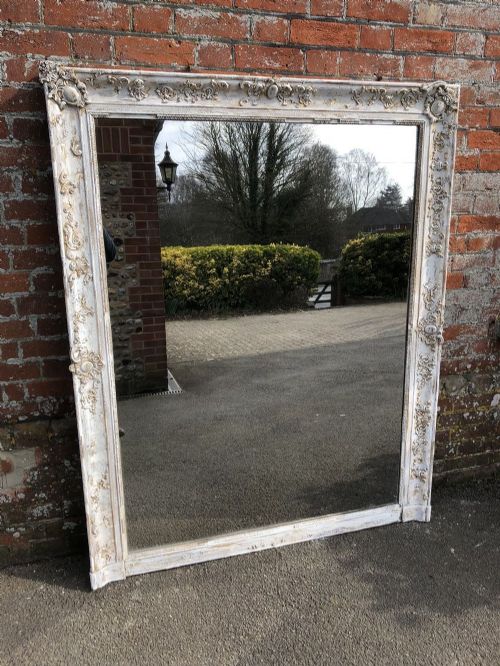 A Spectacular Large Early Antique 19th Century French Carved Wood and Gesso Original Gilt Distressed Louis Philippe Mirror.