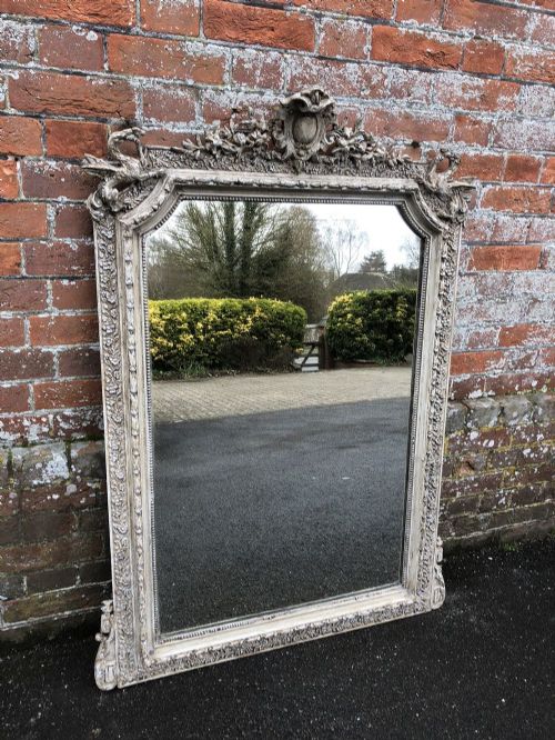 A Wonderful Antique 19th Century French Carved Wood & Gesso Shaped Top Mirror.