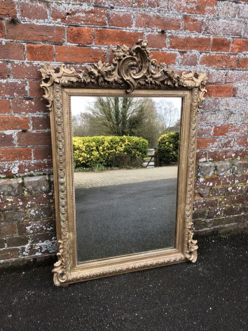 A Highly Useful Size Antique 19th Century French Carved Wood & Gesso Original Gilt Mirror.