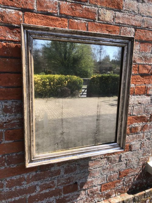 A Stunning Useful Size Antique 19th Century French Carved Wood and Gesso Original Distressed Silvered Plain Bistro Mirror.