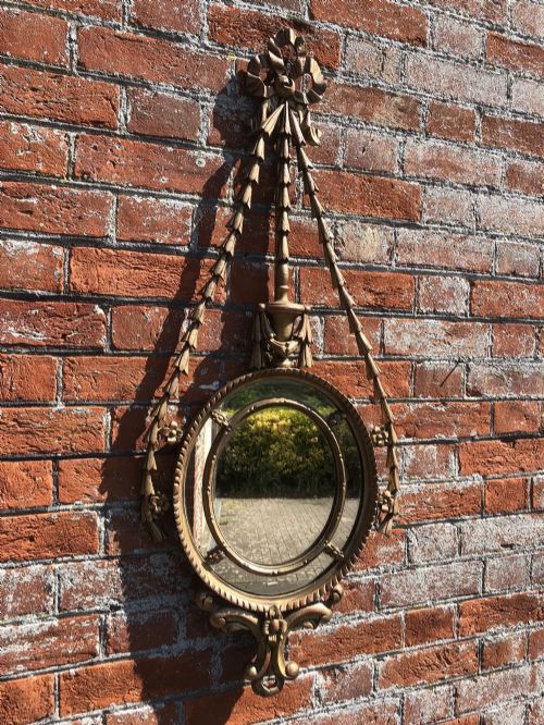 A Wonderful Highly Unusual Antique 19th Century French Carved Wood & Gesso Oval Mirror,