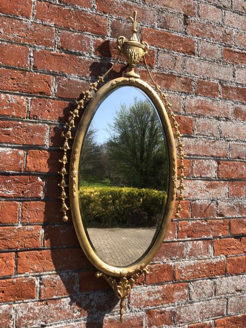 A Fabulous Antique 19th Century French Carved Wood & Gesso Original Gilt Oval Mirror.