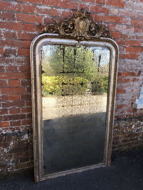 A Superb Highly Unusual Large Antique 19th Century French Carved Wood and Gesso Original Silver/gilt Mirror.