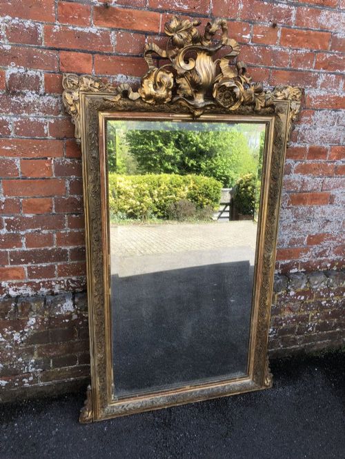 A Fabulous Large Antique 19th Century French Carved Wood & Gesso Original Distressed Mirror.
