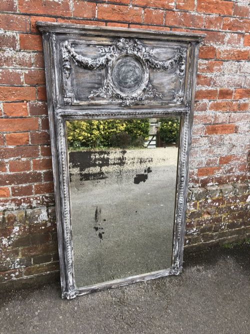 A Highly Decorative Antique 19th Century French Carved Wood and Gesso Distressed Painted Mirror
