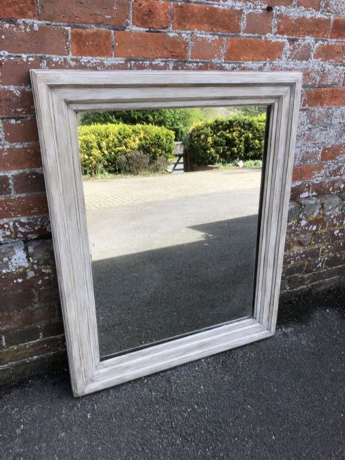 A Highly Useful Size Early Antique 19th Century French Carved Wood Painted Plain Ribbed Mirror.