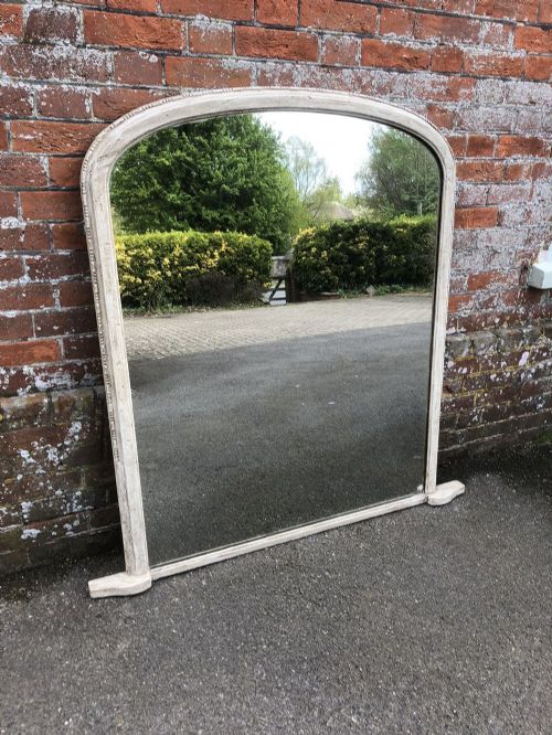 A Wonderful Large Antique 19th Century English Arched Top Carved Wood Painted Plain Overmantel Mirror.