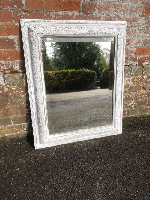 A Highly Useful Size Antique 19th Century French Carved Wood & Gesso Distressed Painted Mirror.