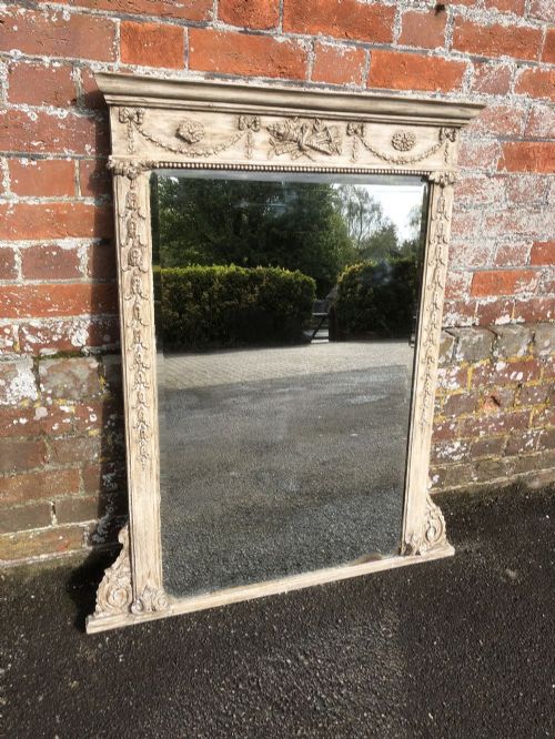 A Wonderful Good Size Antique 19th Century French Carved Wood & Gesso Painted Overmantel Mirror.