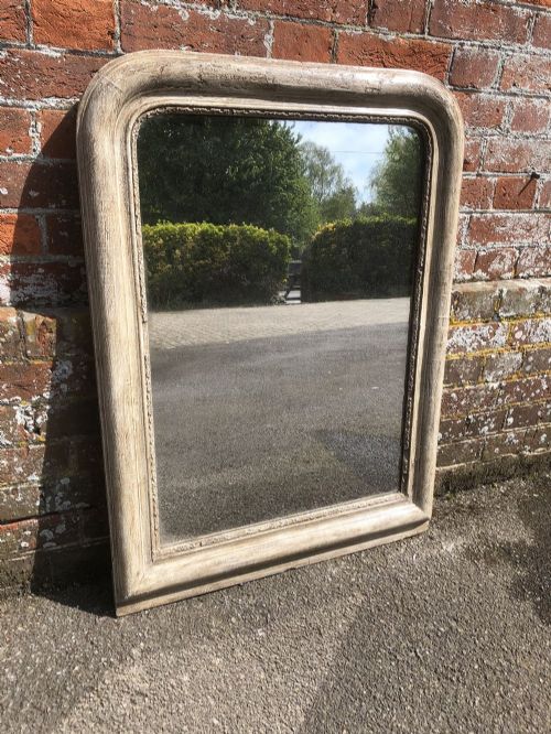 A Good Size Early Antique 19th Century French Carved Wood and Gesso Painted Arched Top Louis Philippe Mirror.