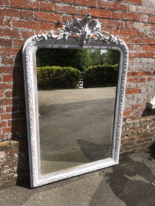 A Spectacular Large Antique 19th Century French Carved Wood & Gesso Original Slightly Distressed Painted Arched Top Mirror,