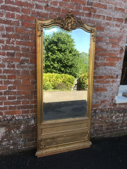 A Stunning Large Antique 19th Century French Carved Wood and Gesso Original Gilt Shaped Top Mirror.