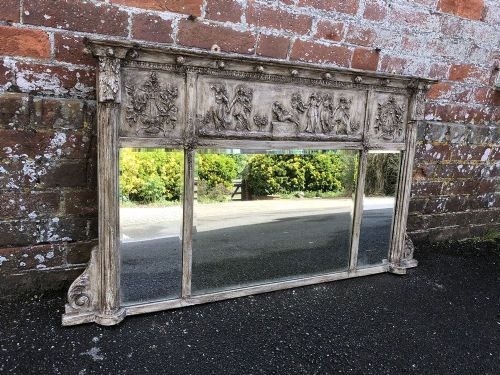 A Superb Good Size Antique 19th Century Carved Wood and Gesso Painted Overmantel Mirror.