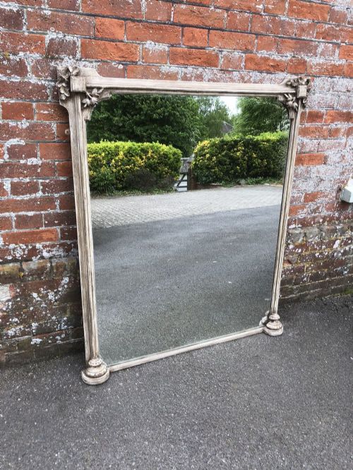 A Fabulous Large Antique 19th Century English Carved Wood and Gesso Painted Overmantel Mirror.