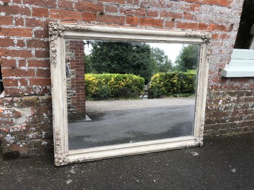 A Large Early Antique 19th Century French Carved Wood & Gesso Painted Mirror.