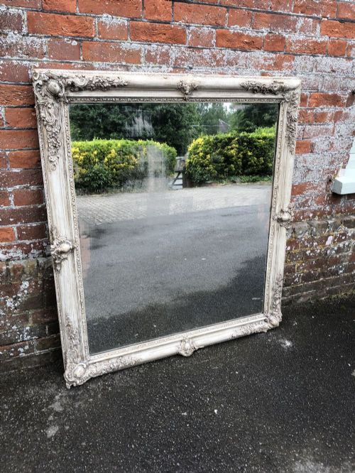 A Very Useful Large Early Antique 19th Century French Carved Wood & Gesso Painted Louis Philippe Mirror.