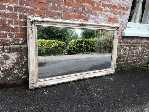 A Very Useful Antique 19th Century French Carved Wood and Gesso Painted Mirror.