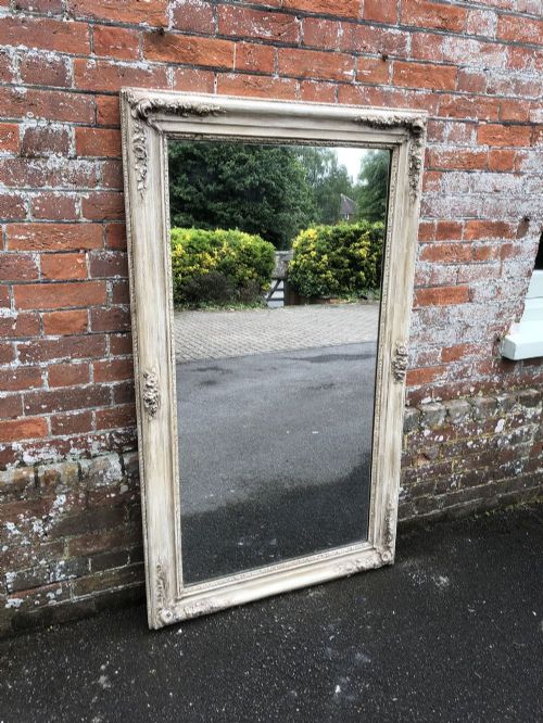 A Large Antique 19th Century French Carved Wood & Gesso Painted Mirror.